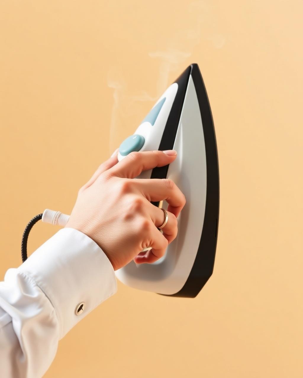 Pressing a white shirt with a steam iron